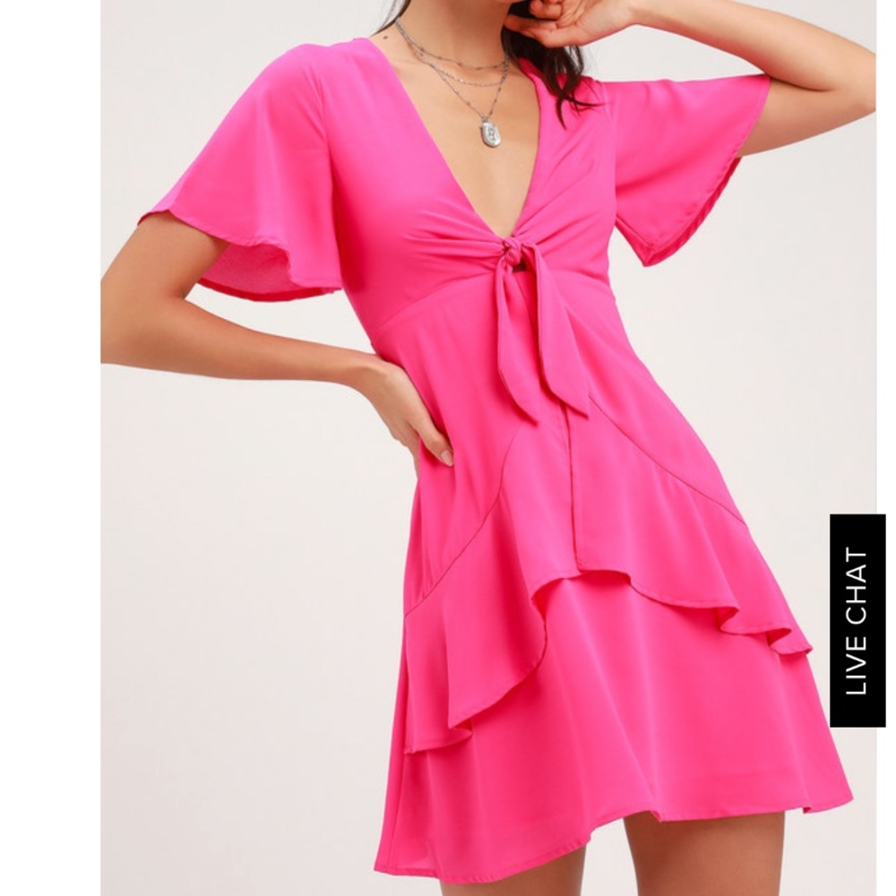 NWT Fuschia/ hot pink tie front skater dress